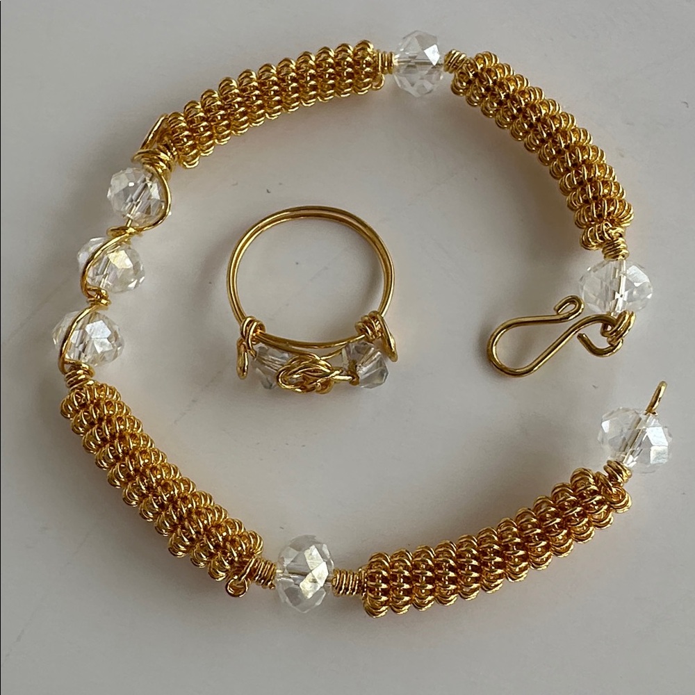 Gold Wire Handcrafted Set of  Bracelet + Ring